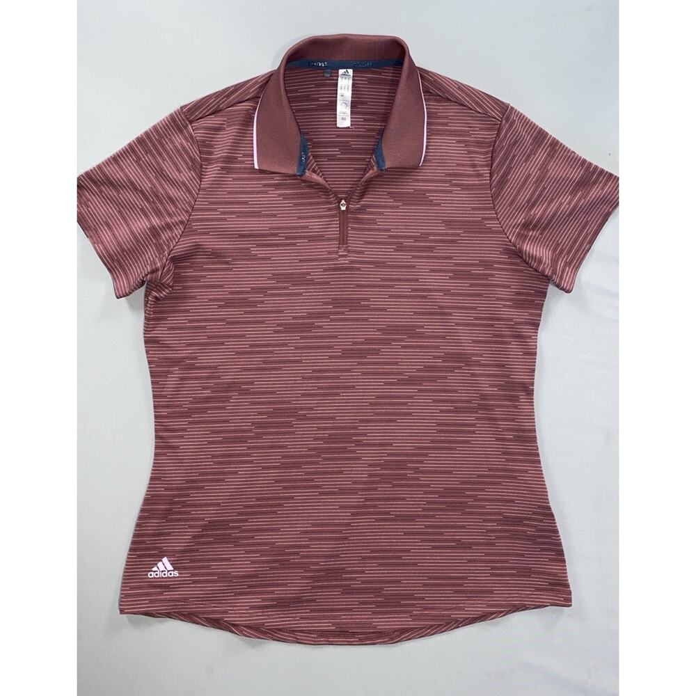 Adidas HN5338 Women's Novelty 1/4 Zip Pique Polo Golf Shirt. Dot Stripe, Size M